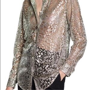 Equipment Gold Metallic Leopard Lace Blouse Silk Size XL